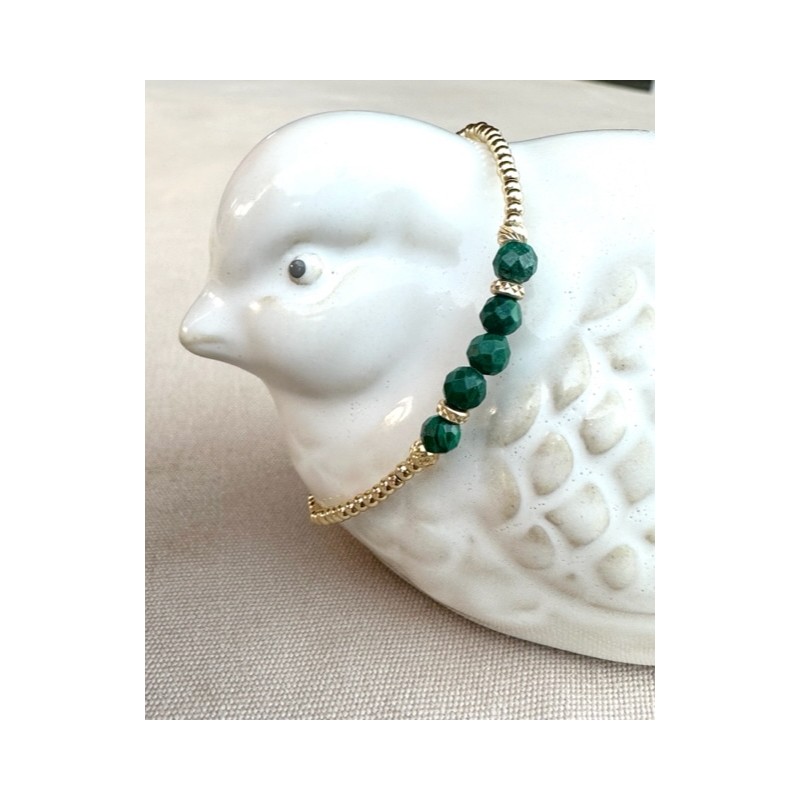 Bracelet or, perles en malachite