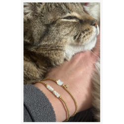 bracelet "doudou", chat en nacre blanche et mini étoile