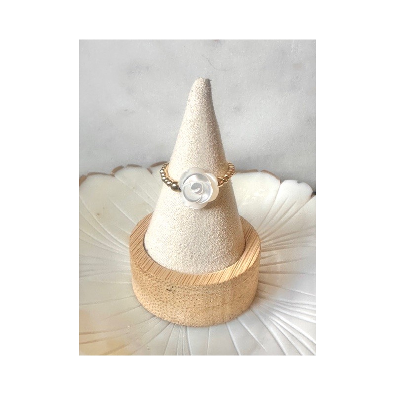 BAGUE PERLES PO ROSE BLANCHE