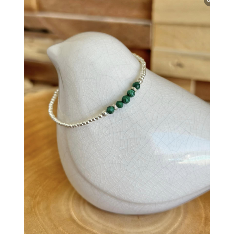 Bracelet en argent 925, perles en malachite