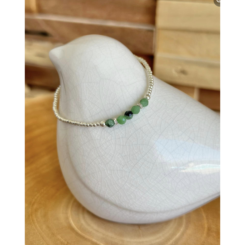 Bracelet en argent 925, perles rubis-zoisite