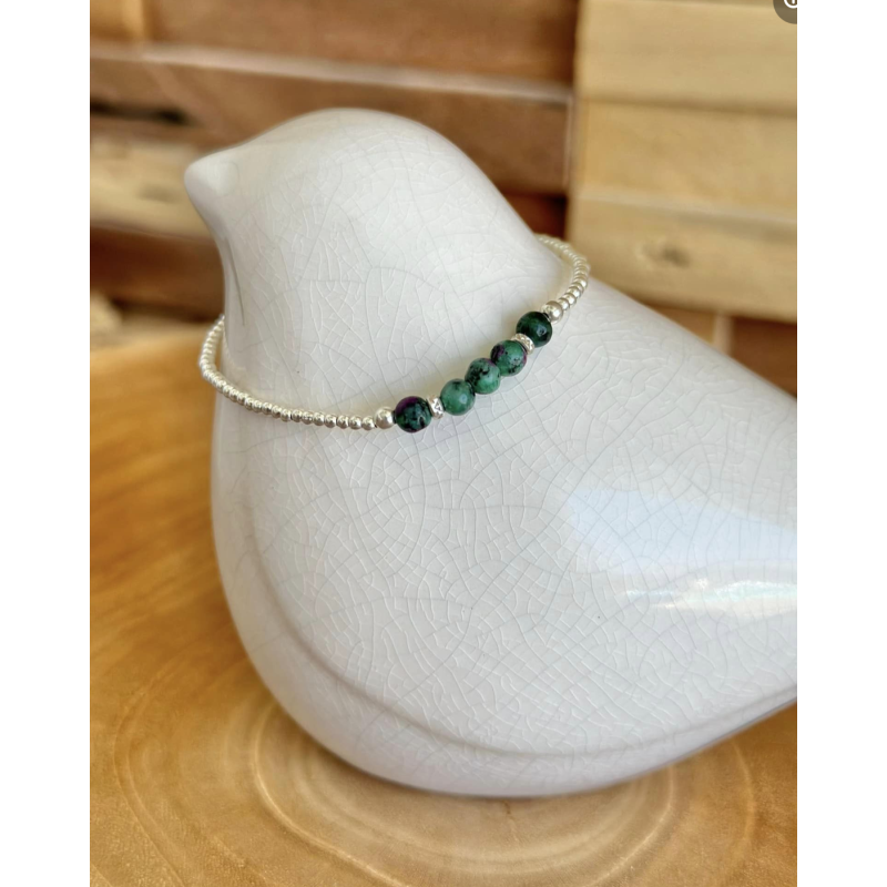 Bracelet en argent 925, perles en malachite chauffée