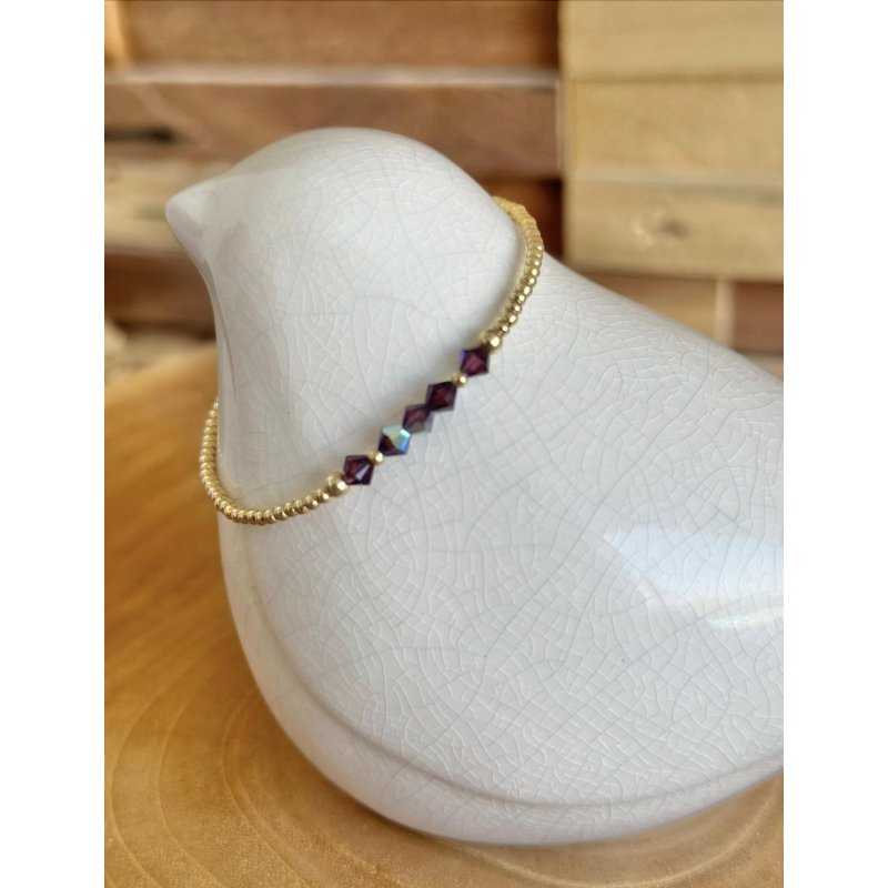 BRACELET PERLES PO SWAROVSKI AUBERGINE