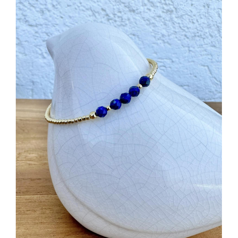 Bracelet or, perles en lapis-lazuli