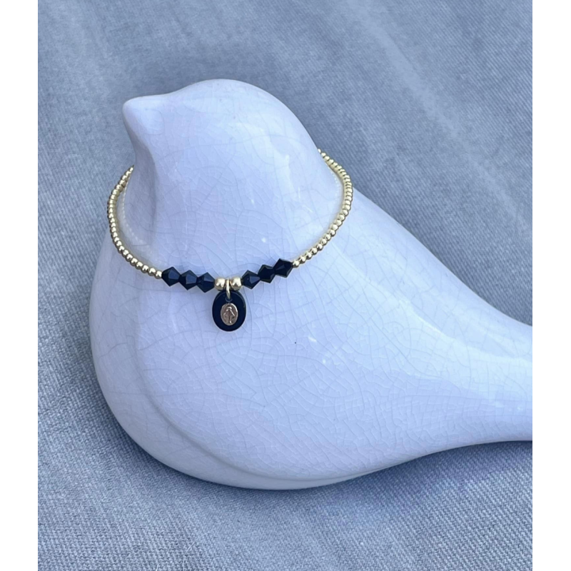 Bracelet or, vierge onyx et Swarovski noir