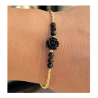 Bracelet fin or, rose noir et perles onyx