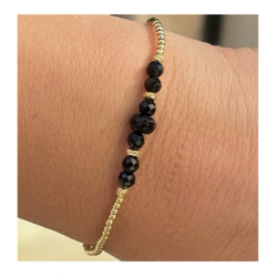 Bracelet fin or, perles onyx