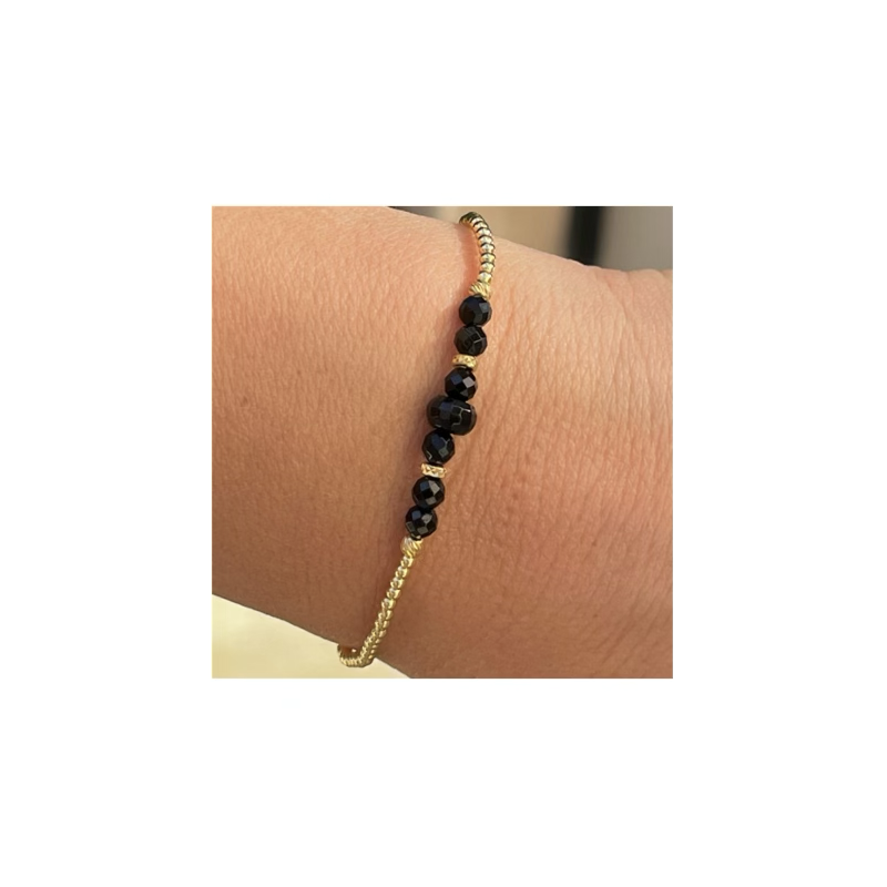 Bracelet fin or, perles onyx