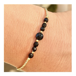 Bracelet fin or, perles onyx