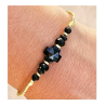 Bracelet fin or, croix agate noire et perles onyx