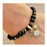 Bracelet perles onyx, pendentif soleil/lune/etoile