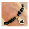 Bracelet perles onyx, pendentif ex-voto coeur noir