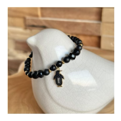 Bracelet perles onyx (mats...